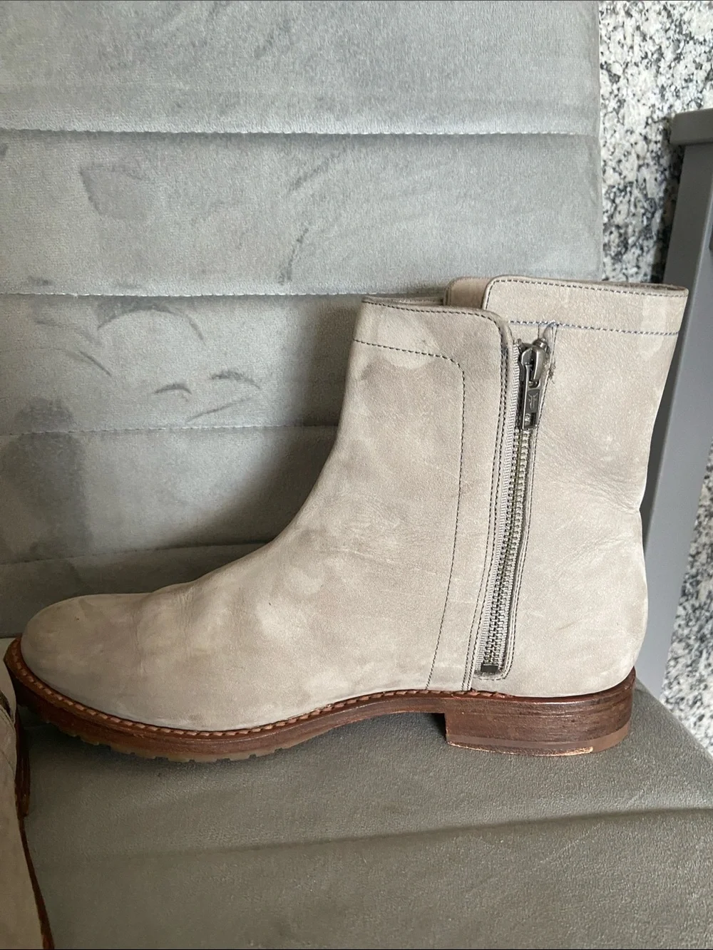 Frye Natalie Light Beige Suede Chukka Boots with 2 Side Zip